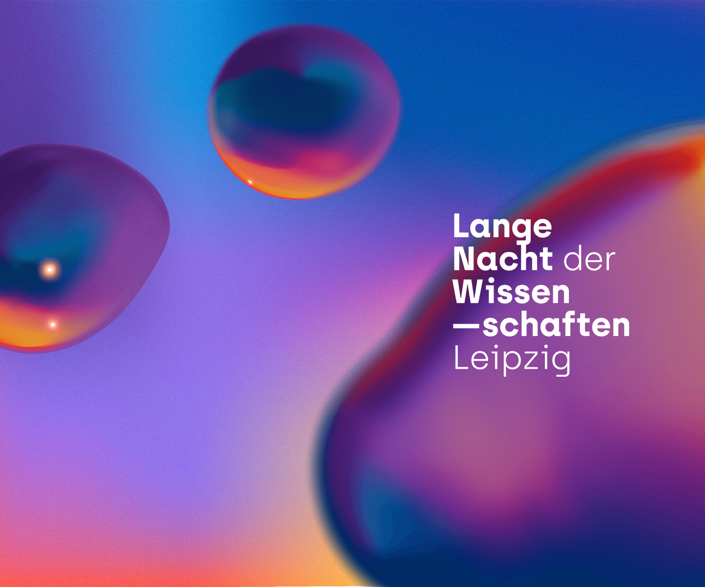 Hintergrundbild zur Langen Nacht der Wissenschaften in Leipzig 2025 mit blau.orange-lila Blasen