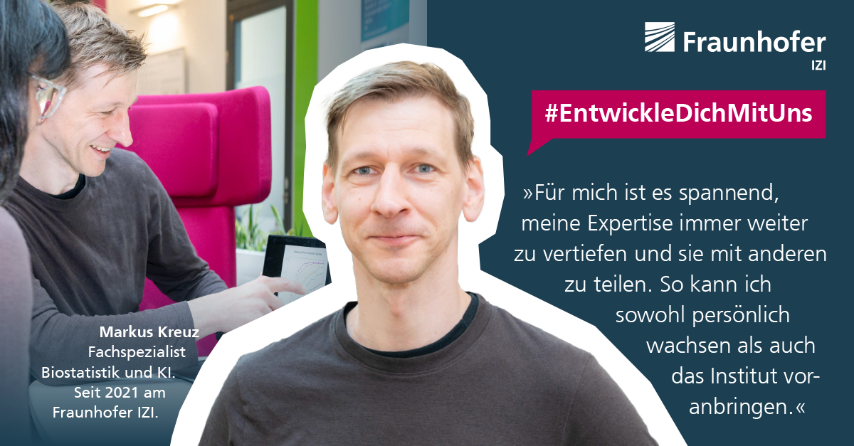 Markus Kreuz im Porträt und bei der Arbeit im Fraunhofer IZI