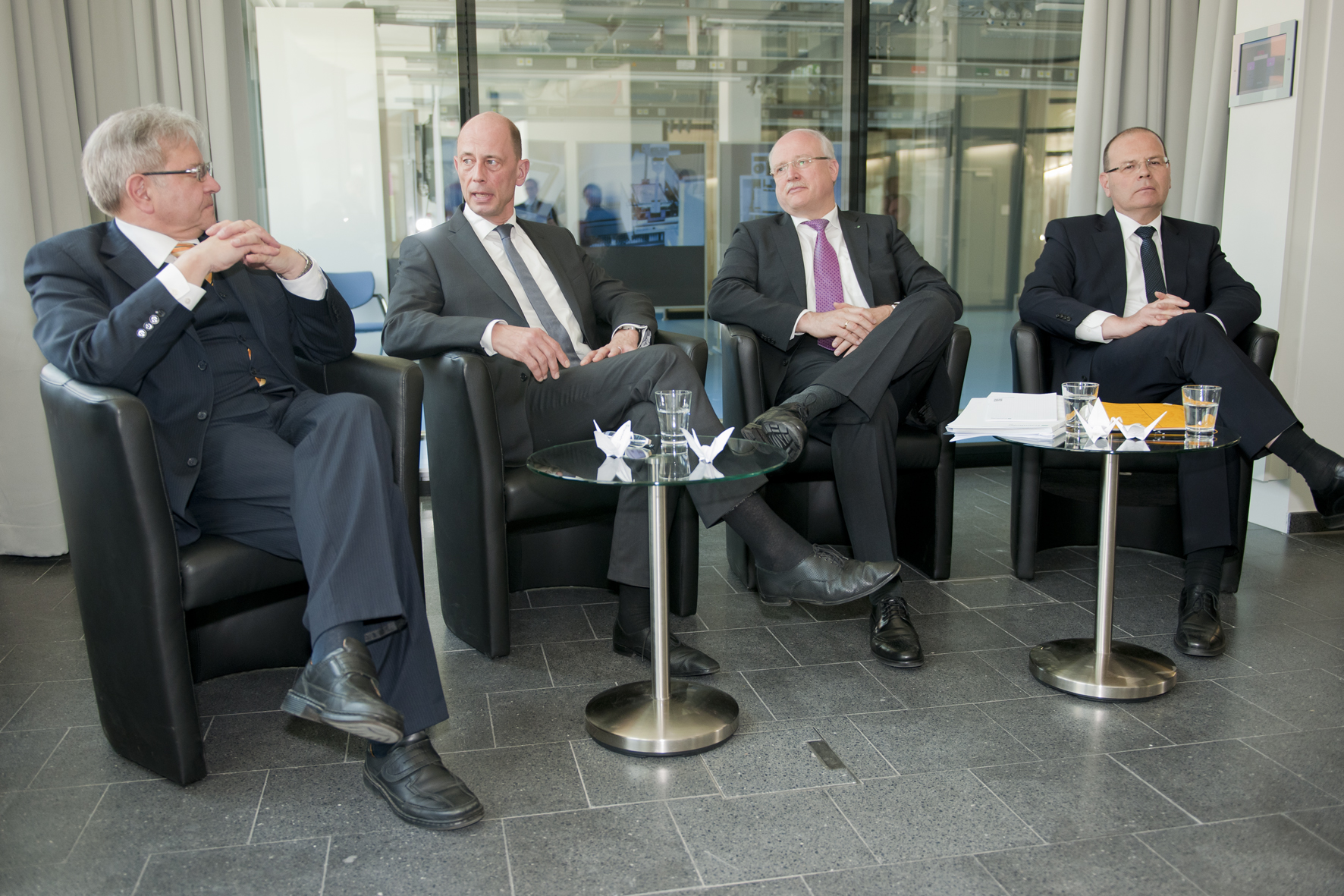 Pressegespräch mit Prof. Dr. Frank Emmrich, Wolfgang Tiefensee, Prof. Dr. Alexander Kurz und Uwe Albrecht (v.l.n.r.).