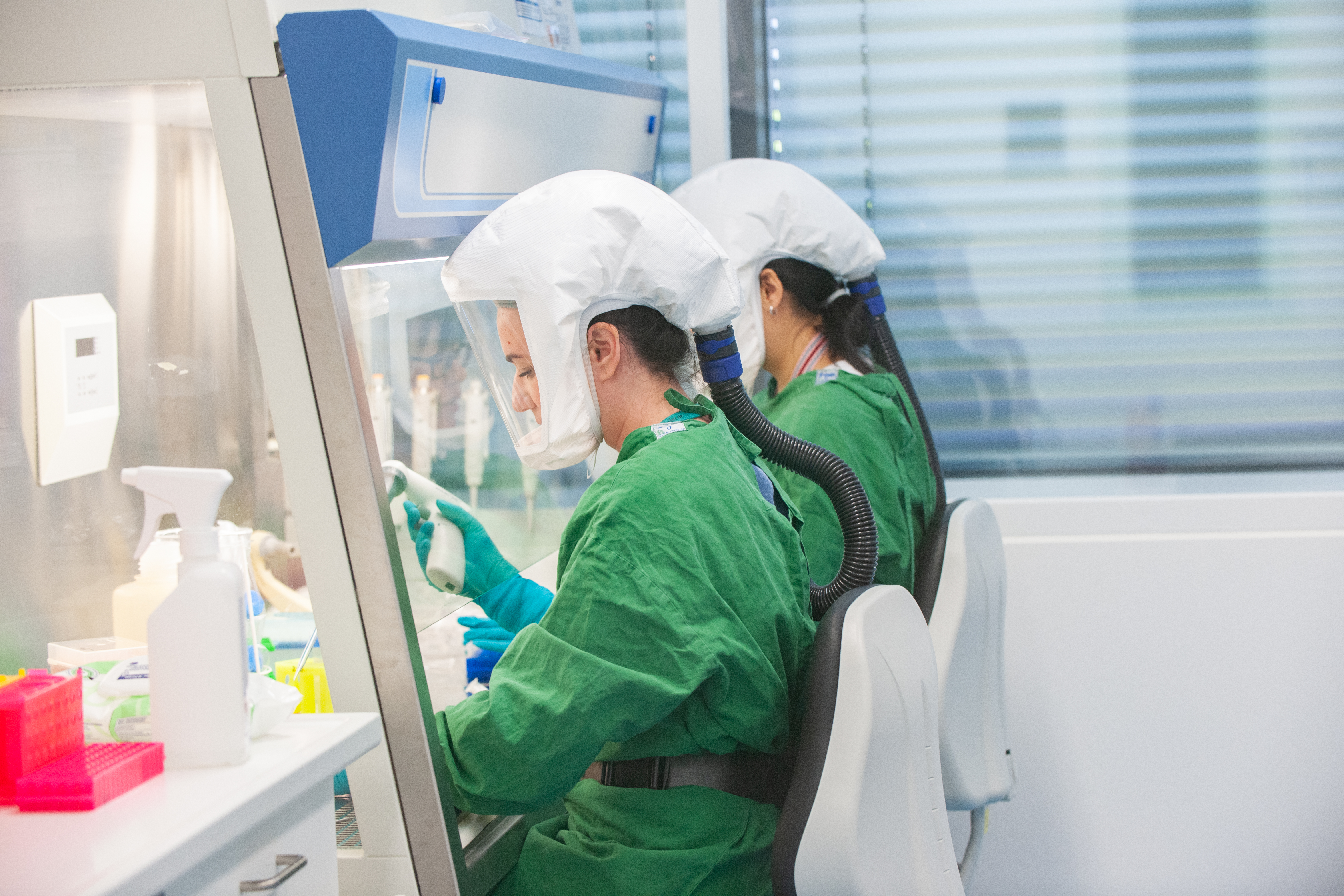 Wissenschaftler in Schutkleidung arbeiten im Labor