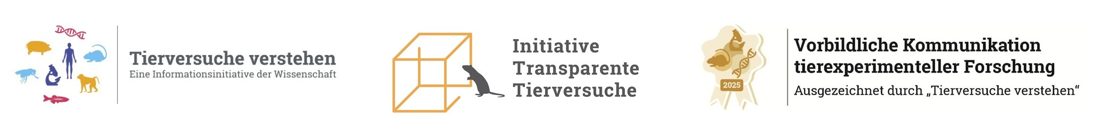 Logos Initiative Tierversuche verstehen, Initiative Transparente Tierversuche  und Siegel Vorbildliche Kommunikation tierexperimenteller Forschung