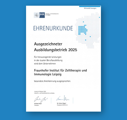 Certificate of Honor Excellent Training Company 2025 Fraunhofer IZI