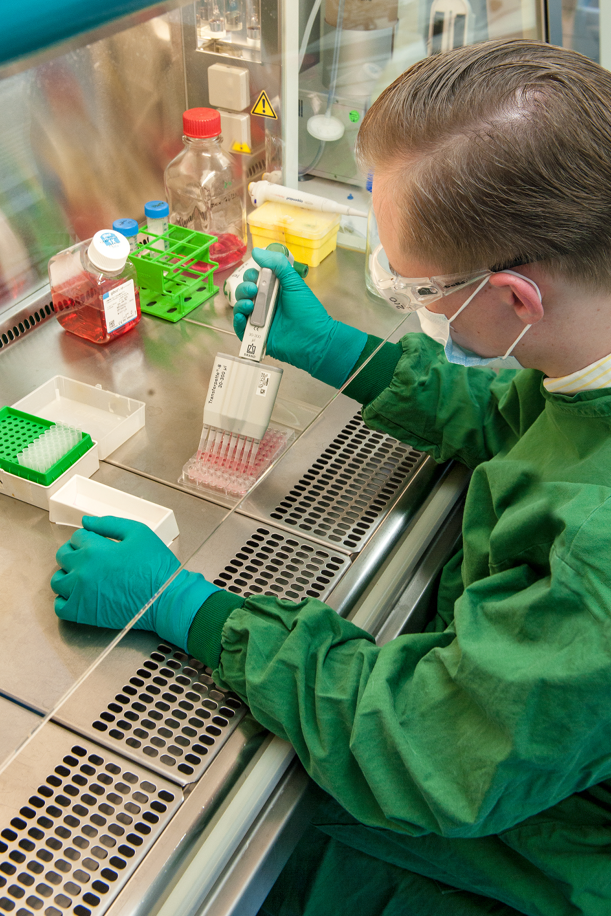 Fraunhofer IZI employee works in the laboratory: sterile workbench